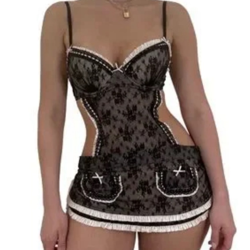Vintage 2002 Victoria secret french maid intimate sexy apron slip 34B